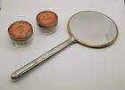 Vintage Peach Floral Dresser Vanity 3 Piece Set Mirror   2 Jars
