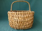 Antique Splint Buttocks Woven Gathering Basket With Bent Wood Handle