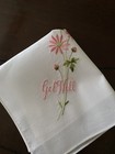 Lovely Vintage Embroidered    get Well    W pink Daisies   10 1 2    Sq White Hanky     