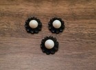 Lot Of 3 Antique Flower Buttons  Black   White Shank Style Early Plastic  7 8 