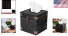 Rustic Black Wooden Tissue Box Holder - Hinged Lid Dispenser