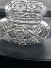 Antique American Brilliant Cut Powder Jar W Lid Hobstar Crystal Dress 1890-1920