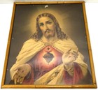 Vintage Sacred Heart Jesus Art Litho Print In Frame Printed In Switzerland