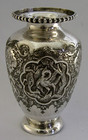 Pretty 126g Persian 84 Solid Silver Vase C1920 Birds Middle Eastern Antique