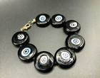 Evil Eye All Seeing Eye Ojo Large Flat Glass Bead Bracelet Black White Blue Gift