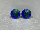 Blue And Green Enamel Globe Sterling Silver  Cuff Links