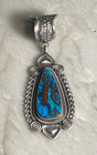 Large Navajo Sterling Silver Pendant With Kingman Turquoise-signed