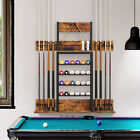 Wall Mounted Wood Billiard Pool Stick Holder Rack Holds 8 Cue Sticks   24 Balls