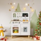 Kids Play Kitchen Set  Wooden Kitchen Playset With Real Lights   Sounds White