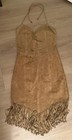 Cripple Creek Tan Suede Leather Fringe Beaded Dress Size Medium Western Rodeo