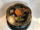 Vintage Chinese Asian Wooden Black Lacquered Stool Side Table Birds Flowers