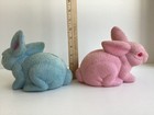 Vintage Flocked Easter Bunny Rabbit Banks Lot Of 2 Pink And Blue With Stoppers