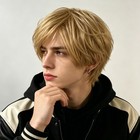 Men Blonde Layered Fluffy Short Pixie Wigs Natural Side Bangs Cosplay Full Wig