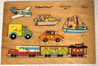 2 Vintage Fisher Price Wood Peg Puzzles Farm Animals   Vehicles Preschool Guc
