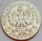 5 Zlotych 1933  Queen Jadwiga Poland  Silver Coin