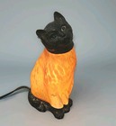 Vintage Amber Art Glass Cat Table Lamp Night Light Black Halloween Kitty 10 