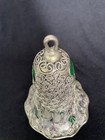 Vintage Pewter Bell Ornament Cloisonne Enameled Leaves   Flowers Numbered 1642