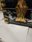 Vintage Black Lacquer Chinese Jewelry Box W mop Geisha Overlay