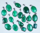 Antique  Natural Green Onyx Gemstone 925 Sterling Silver Plated Pendant Lot Gift