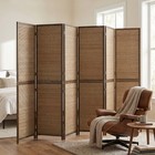6 Panel Room Divider  6 Ft Folding Privacy Screen  Brown