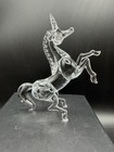 Vintage Hand Blown Glass Unicorn Rearing Figurine Clear Glass 4 6   