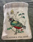 Vintage Clothes Pin Bag With Unique Bright Robin Image   65 Vintage Clothes Pins