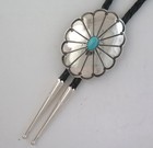 Sterling Silver   Turquoise Domed Scalloped Concho Style Bolo Tie