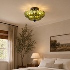 12  Semi Flush Mount Green Flower Glass Ceiling Light Entryway Vintage Fixture