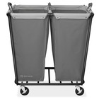 Open Box - Commercial Divided Rolling Canvas Bin Laundry Hamper On Wheels  Gray