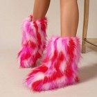 Women Faux Fur Boots Fluffy Suede Winter Warm Mid-calf Flat Shoes Multicolor
