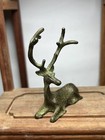 Chinese Old Bronze Hand Carved Deer Figure Feng Shui Wealth Statue Table Decor