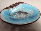 Vintage Mid-century Turquoise   Brown Drip Glazed Ceramic Pottery Ashtray Mcm