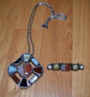 Lot Of 2 Miracle Brooch   Celtic Cross Pendant Necklace Pin Faux Agate England