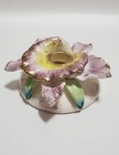 Vintage Iris Flower Taper Candle Holder Single  Glazed Ceramic  Commodore  Japan