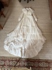 Vtg 70s Prairie Wedding Dress Ruffles Lace Tiered Skirt Train Boho Small