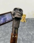 Antique Solid Brass Skull Head Handle Vintage Walking Wooden Stick Cane
