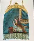 Antique Micro Scenic Figural Beaded Purse French Celluloid Frame-tiniest Beads