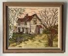 Vtg Hooked Rug Art Rural Farmhouse Scenic Trees Wood Frame Matted More 24x20