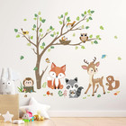 Woodland Animals Tree Wall Stickers Fox Deer Owl Wall Baby Nursery Kids Bedroom