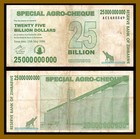 50 Pcs X Zimbabwe 25 Billion Dollar Agro Cheque Banknotes- 2008 Issue