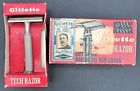 Vintage 1960 Gillette Tech 3pc Safety Razor In Box Gift American Red Cross