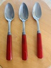 Vintage Set 3 Red Bakelite Teaspoons Raised Art Deco Handle Design