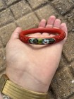 Rare Vintage Chinese Carved Red Cinnabar With Cloisonne Inlay Bangle Bracelet