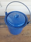 Vintage Blue White Speckled Enamelware Camping Stock Pot W  Lid Graniteware