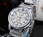 New Men Pilot Chronograph Watch Stainless Steel Bracelet  White Dial Quartz Date