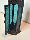 Blue Glass Moroccan Hanging Lantern Incense Stick Burner Diffuser Holder Metal