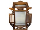 Antique Eastlake Walnut Wall Shaving Mirror Frame Glass Slat Wood Carved 19th C