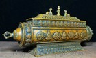 12 2   Old Tibet Buddhism Bronze Gilt 8 Auspicious Symbol Incense Burner Censer
