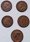  5  Canadian King George Vi One Cent Coins 1940 1941 1942 1943 1944 As Pictured 