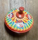 Vintage Tin Litho Spinning Top Toy Clown Theme Chein Old Metal Kids Antique